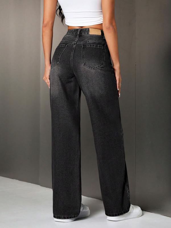 Image of DEELMO Women's Wide Leg Denim Jeans High Rise Loose Fit | Stretchy Casual Straight Pants Trendy | Comfortable Everyday Fashion Jeans for Women