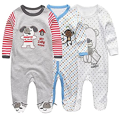 Image of Newborn Baby Boy Girl Organic Cotton Bodysuit Long Sleeve Jumpsuit 3-Pack Outfits Clothes,0-24Months