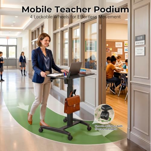 Image of Gibbon Mounts 27 inch Mobile Rolling Standing Desk with Lockable Wheels, Black