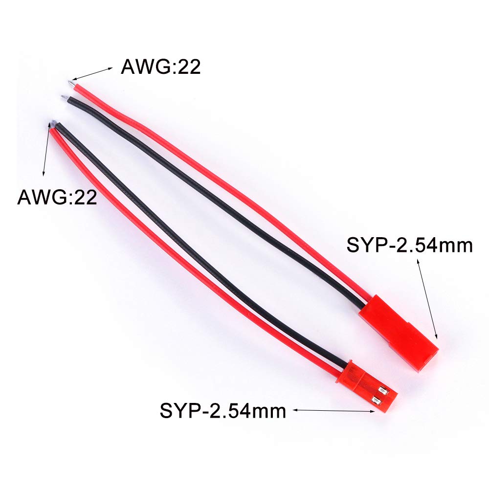 YIXISI 20 Par 22 AWG Złącze Wtykowe JST, 100mm i 150mm 2-Stykowe Męskie Złącze Wtykowe Żeńskie Przewód do Taśmy LED, Większość Mini Helikopterów RC