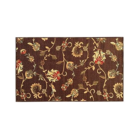 Kapaqua Rubber Backed Mat 18" x 31" Brown Floral Doormat Accent Non-Slip Entry Rug RAN1228-1X2 Cover