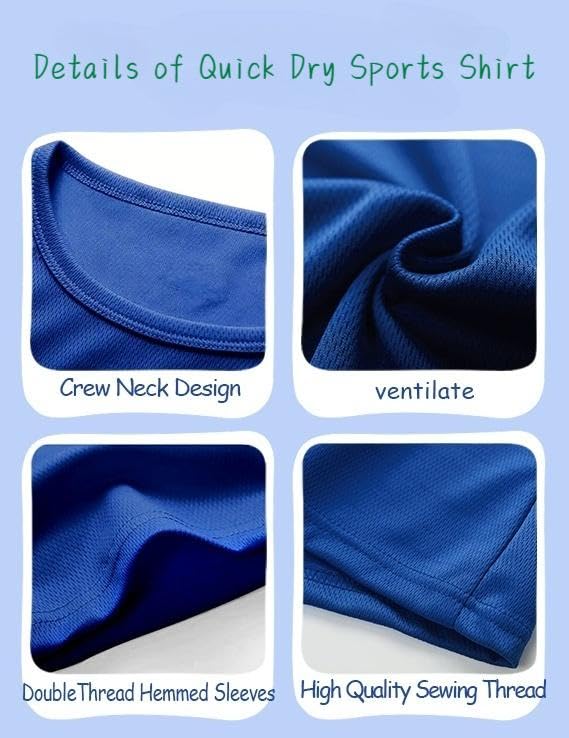 4 Pack Boys/Youth/Kids Quick Dry Sports Tee Shirt Mesh Moisture Wicking Active Athletic T-Shirt(4-18Years)3