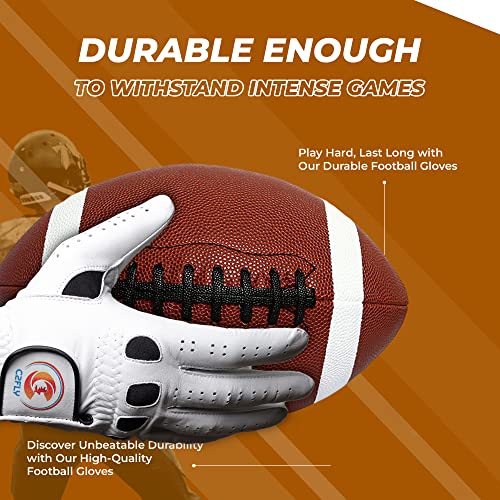 C2Fly Football Gloves, Enhanced Performance And Pro Elite Super Sticky Football Gloves For Youth, Silicone Palm Grip And Ventilation Holes Receiver Gloves, Adults Sizes (White) (X-Large) #TOP6