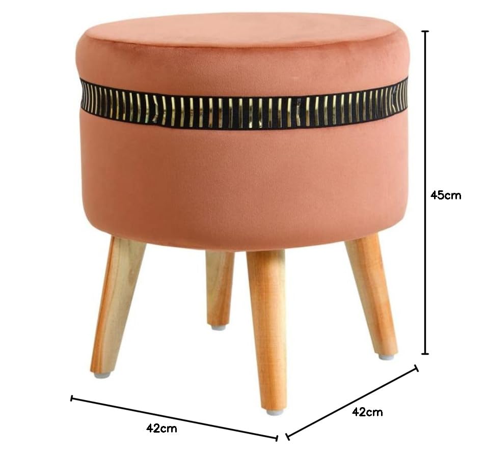 Image of Ottoman Stool for Living Room Foot Rest | Velvet Small Ottoman Foot Stool | Solid Wood Legs | Footstool Puffy for Home, Bedroom & Makeup Table | 16x16x18 Inch, Set of 2 (Mouse)