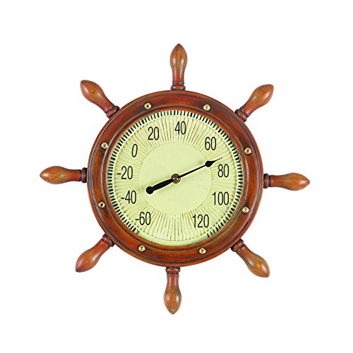 RAM Gameroom Products Outdoor Decor Captains Wheel Fahrenheit Thermometer