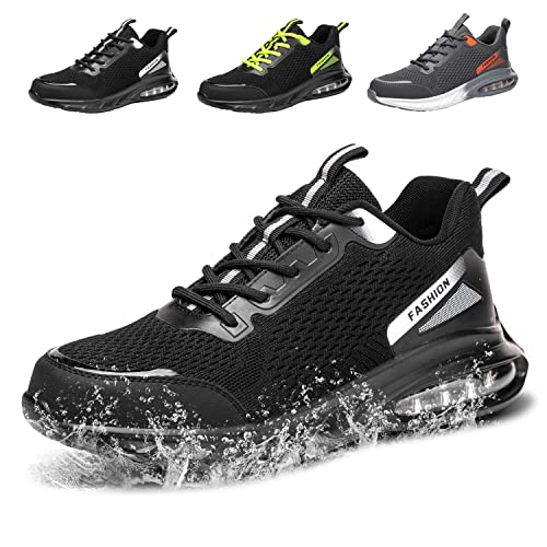 Fadezar Sicherheitsschuhe Herren Damen Wasserdicht Arbeitsschuhe Herren Leicht Atmungsaktiv Stahlkappenschuh Sportlich rutschfest Arbeitsturnschuhe Gr.36-46 Schwarz EU 44 Cover
