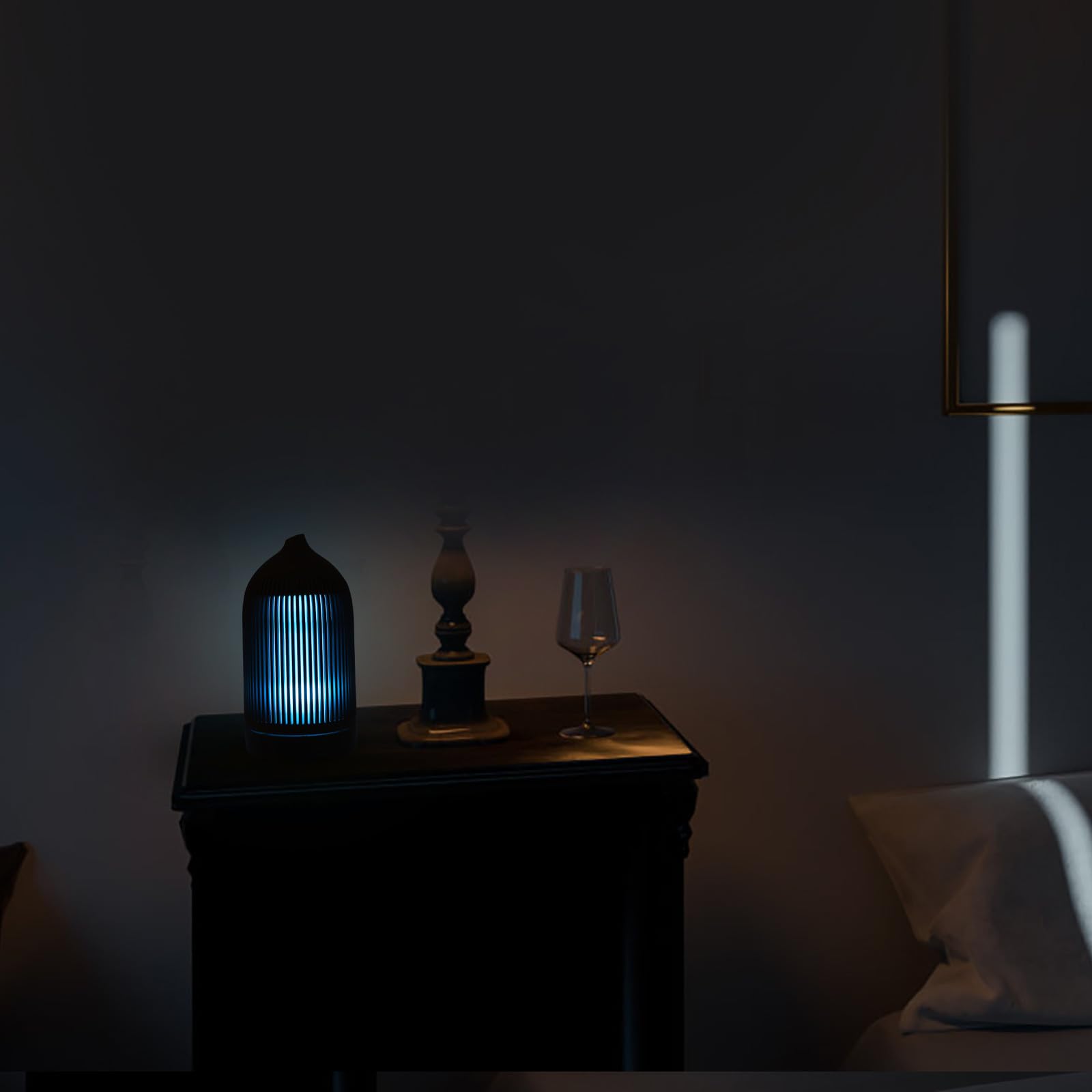 Humidificador Mini Ultrasónico Luz LED y Carga Usb, Difusor de Aromas para Dormitorio Infantil Protección contra Falta de Agua y Diseño en Madera