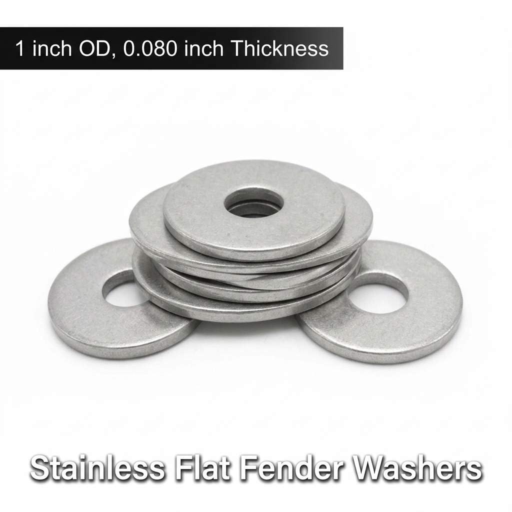 QWORK 3/8" x 1" OD Stainless Steel Flat Fender Washers, 25 Pcs 18-8 (304) Wide Washers 0.080" Thick Corrosion Resistant for Bolts and Screws