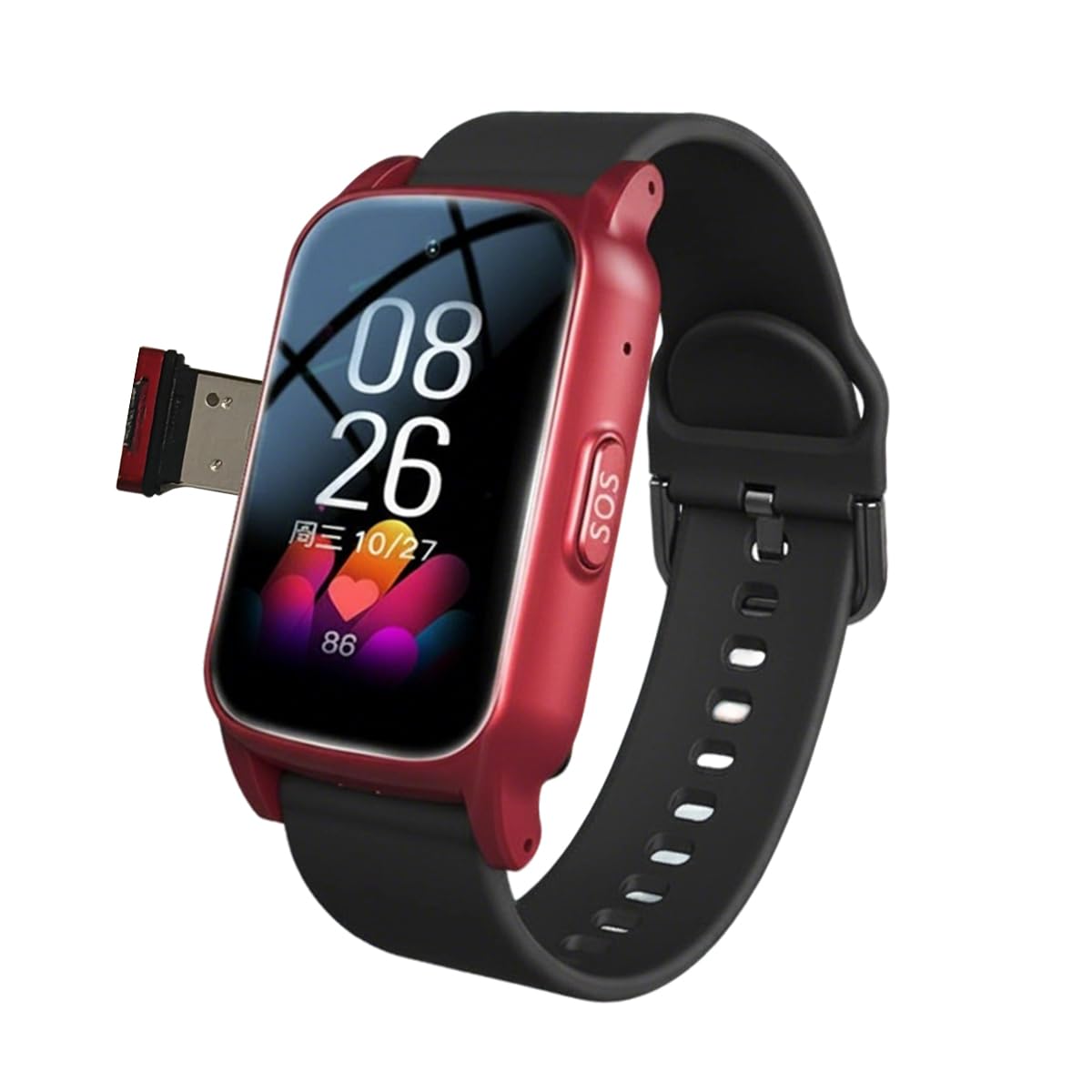 Smartwatch Per Anziani, Con Pulsante SOS, Con Rilevamento Di Avvisi Di Caduta E Posizione GPS Bracciale, Videochiamata HD Orologio Intelligente Per AnzianiRed,1.25 * 0.57 * 2.22inch