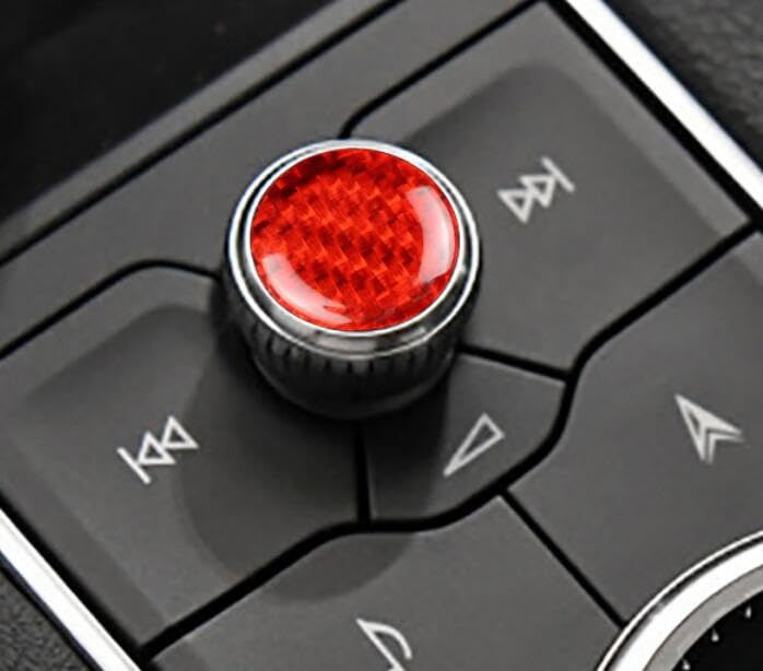 Image of Car Multimedia Audio knob Carbon Fiber Decal Decorative Accessories Compatible with Cadillac XT4 XT5 CT4 CT5 CT6 (red)