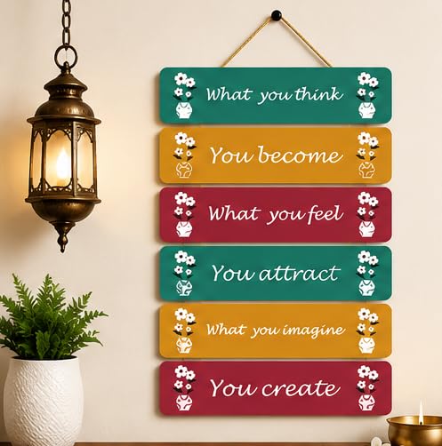 Image of Motivational Quote Wall Hanging for Home Decor | What You Think You Become, What You Feel You Attract, What You Imagine You Create MDF Wooden Wall Art | Office, Living Room & Meditation Decor (WH-48)