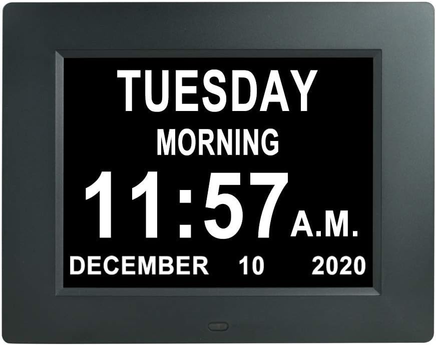 [2022 Upgrade] Extra Large Digital Calendar Day Date of Week Clock with 12 Alarm Options Non-Abbreviated Day & Month impaired Vision Dementia Clocks for Senior Elderly