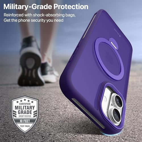 Image of eller sante Maximus Back Cover Case for iPhone 16 Plus with Magnetic Alloy Ring Metal Kickstand Camera Protector TPU Shockproof 10ft Drop Protection Compatible with Mag-Safe- Purple