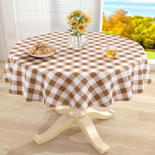 Image of misaya Round Waterproof Vinyl Table Cloth, Flannel Backed Tablecloth