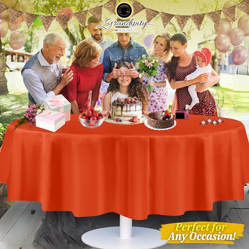 Image of Grandipity 24 Pack Premium Disposable Plastic Tablecloth 84 inch Inch Decorative Round Table Cover - Orange