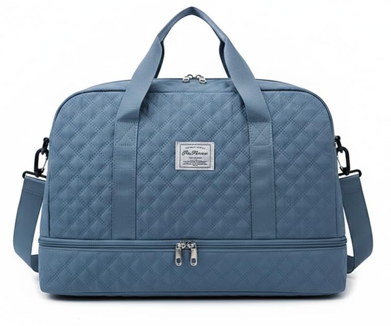 Image of WILDHORN 37 litres Nylon Travel Duffle Bag for Men & Women | 49 cm Weekender Gym Bag with Back Zipper Pocket & Trolley Strap | Overnight Cabin Luggage Shoulder Bag (Slate Blue)