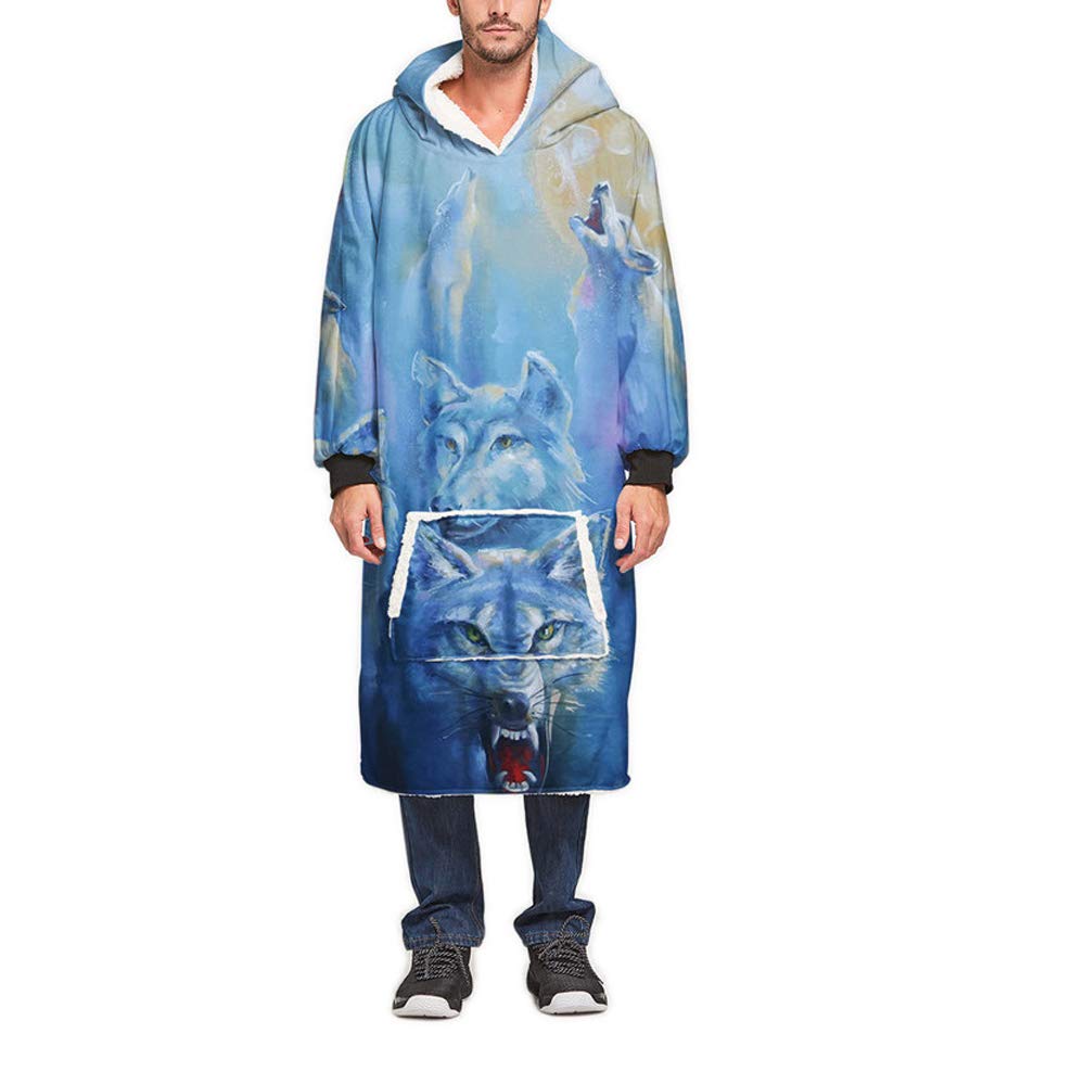Meiju 3D volwassenen oversized hoodie, sweatshirtdeken, comfortabele draagbare deken met mouwen en zakken, van polyester, superzacht en warm (universele maat, 110 cm, hemel (sky Meiju 3D volwassenen oversized hoodie, sweatshirtdeken, comfortabele draagbare deken met mouwen en zakken, van polyester, superzacht en warm (universele maat, 110 cm, hemel (sky