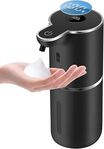 Miniatura 1 de Dispensador automático de jabón espumoso de 12.8 onzas, recargable y 6 niveles de espuma ajustable con pantalla digital, montaje en pared,