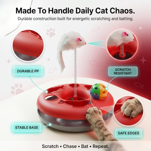 Image of FAB TECH Interactive Cat Toy with Moving Ball & Spring Mouse - 2-in-1 Circle Track Play Toy for Indoor Cats & Kittens - Durable,Fun Pet Toy for Exercise, Hunting & Batting(Color May Vary)