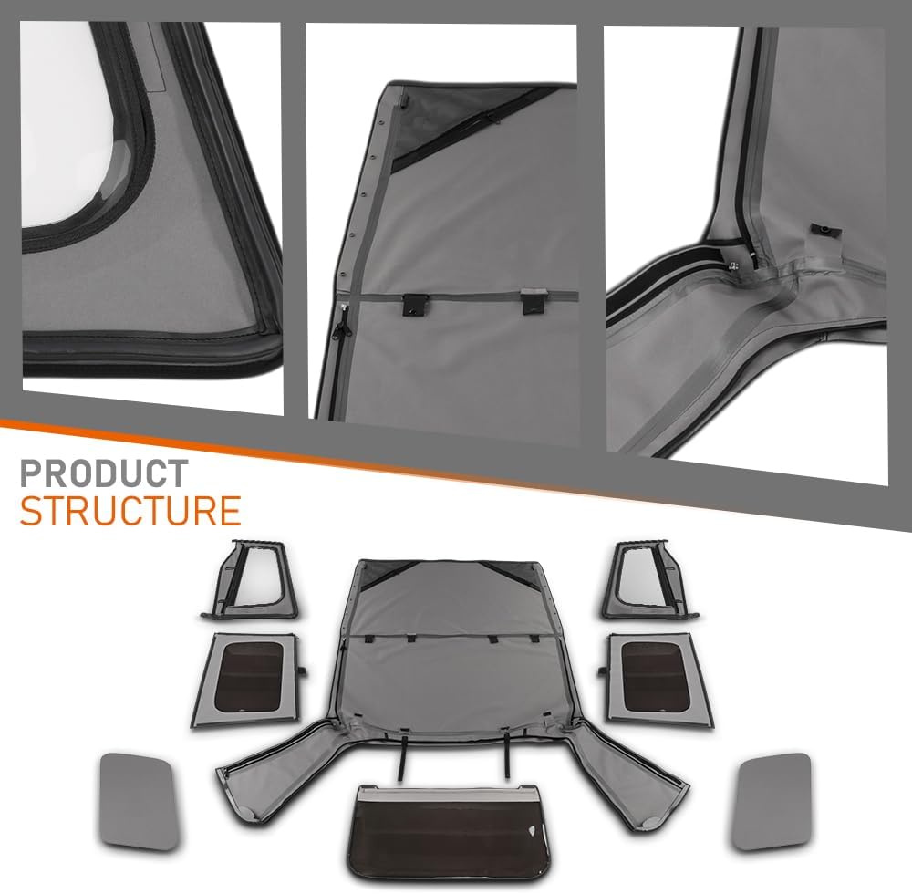 CROSSDESIGN Soft Top Sailcloth w/plastic windows Fit Jeep Wrangler 1987-1995 With Factory Squared Style Upper Doors Only,9870215, 9870217 Black