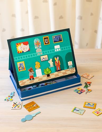 Image of Petit Collage: My Museum Magnetic Play Scene - Fill the Museum with Iconic Art Pieces and Take Your Animal Friends on a Tour- Includes 2 Play Scenes and Over 40 Play Pieces - Great Travel Activity