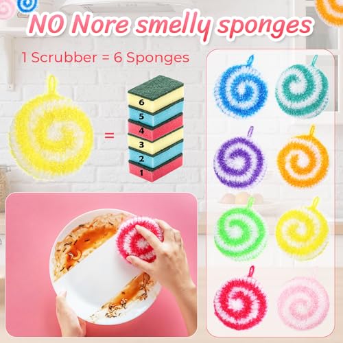 Image of Kenning 12 Pcs Dish Scrubber Non Scratch Dish Washing Scrubbers Reusable Household Cleaning Kitchen Tools for Dishwashing Washing Dishes Cookware Tubs Sinks (Candy)