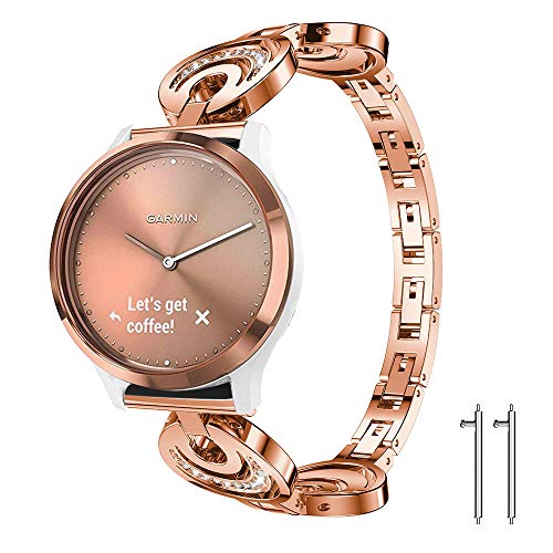 Lamshaw Quick Release Smartwatch Band for Garmin Vivomove HR, Crystal Rhinestone Diamond Jewelled Stainless Replacement Band for Garmin Vivomove HR (Rose Gold)