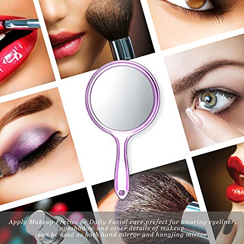 Image of Jetec Double Sided Handheld Mirror 1X / 2X Magnifying Mirror with Handle, Purple, 4.5 x 8.3 inches