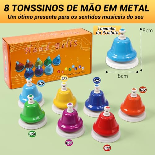 Sinos de Mão de Metal Diatônico de 8 Notas, Sinos de Mesa, Sinos de Metal Diatônico com 8 Notas, Con