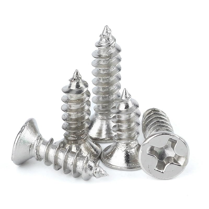 100Pcs M1.0 M1.2 M1.7 M2 M2.3 KA Nickel-Plated Flat Head Self-Tapping Screw Electronic Small Screws Self Tapping Screw Drywall Screw Fasteners Sheetrock Drywall Screws(12mm,M2)