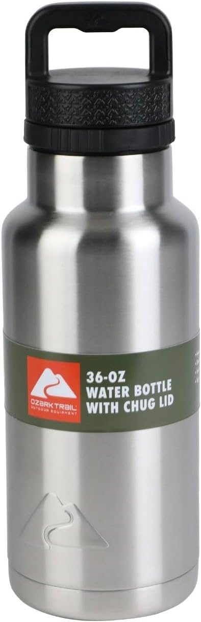 Ozark Trail 36oz Insulated Stainless Steel Water Bottle With Chug Lid (SILVER)