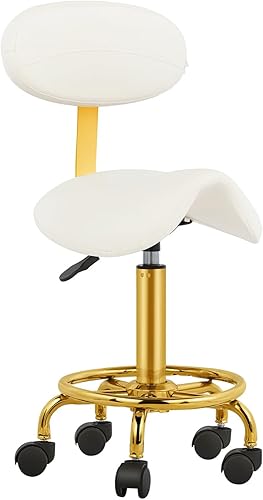 Taburete con respaldo ergonómico con ruedas, taburete hidráulico ajustable, cojín rodante suave y cómodo para salón, tienda de tatuajes, spa, hogar,