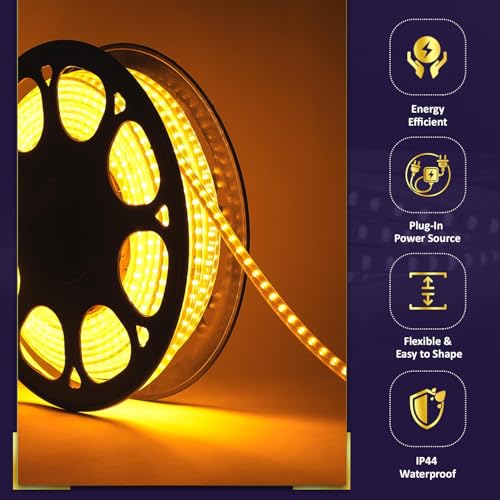 Image of Lexton 20 Meter Orange LED Rope Light with 2400 LEDs, Plug-in Waterproof & Flexible Decorative Strip, Energy Efficient Lighting for Home, Balcony, Garden, Outdoor & Party Decor (Pack of 1)