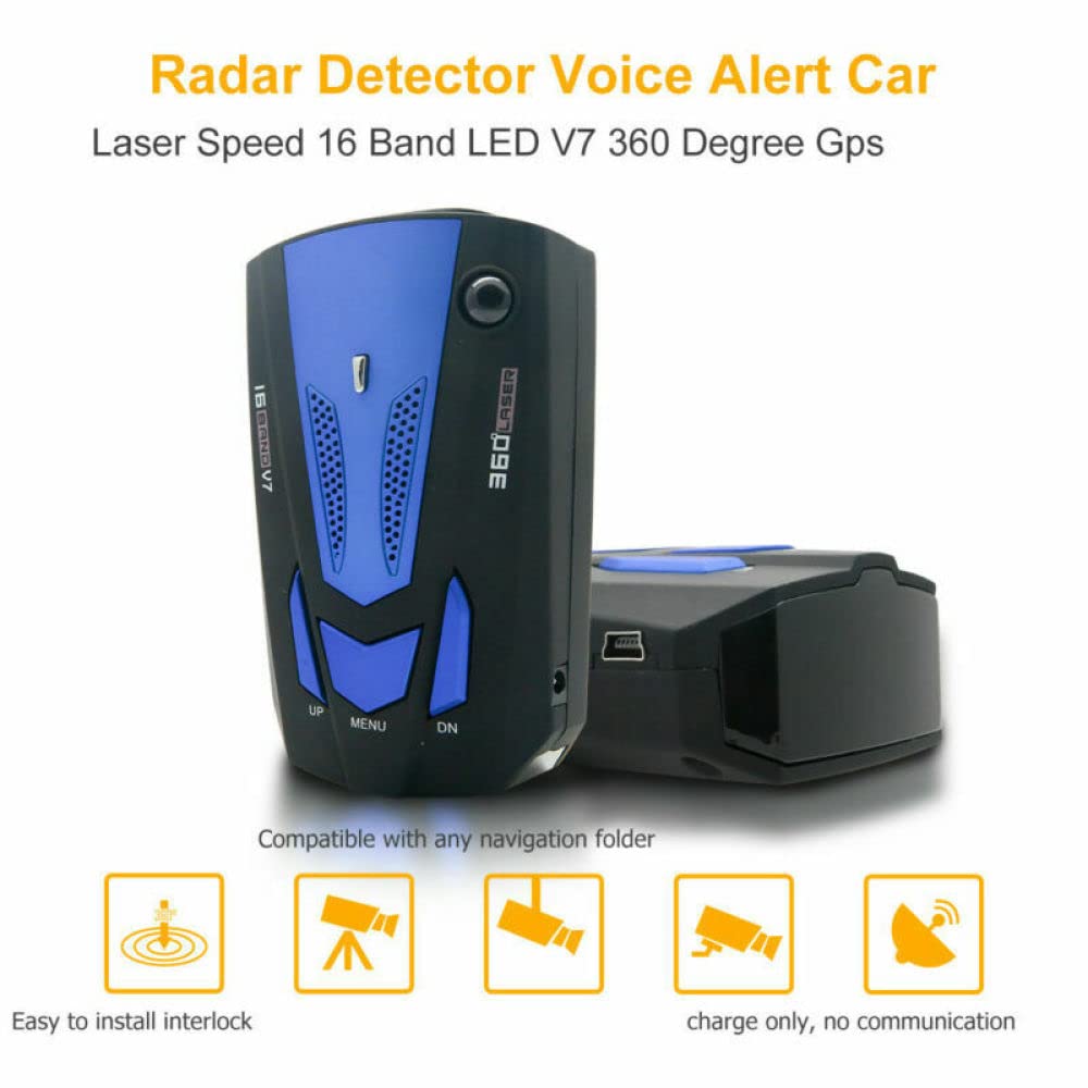 Rilevatore radar GPS V7 per auto, rilevatori radar, velocità messaggio vocale, sistema di allarme velocità veicolo, display a led, modalità città/autostrada, rilevamento auto a 360 gradi