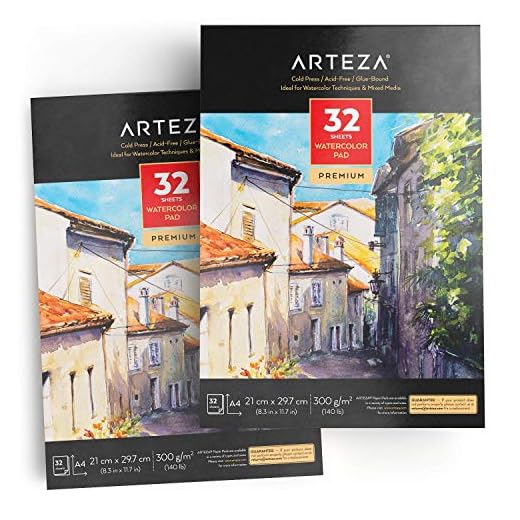 ARTEZA Bloc de dibujo para pintar acuarelas | Tamaño A4 | Pack de 2 blocs | 32 hojas x 2 | Papel de 300gsm prensado en frío | Cuadernos para acuarela y medios mixtos