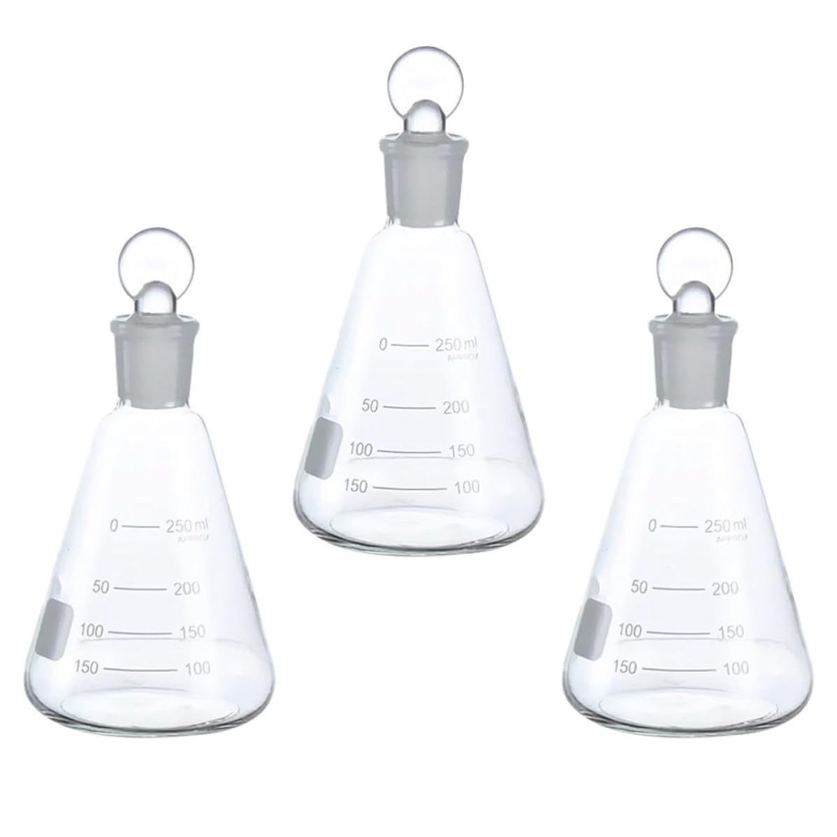 PACKOVE Beute Coniche senza Odore, per Esperimenti Scolastici Set di 3 da 250ml in Vetro con Tappo e Forniture di