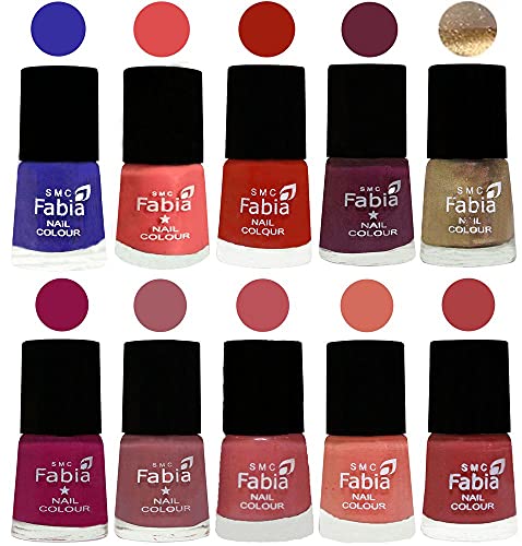 Image of SMC Fabia ALL IN ONE (PACK OF 10), Long Lasting Glossy Nail Polish, 6 ml Each, All Vibrant Colours,01774