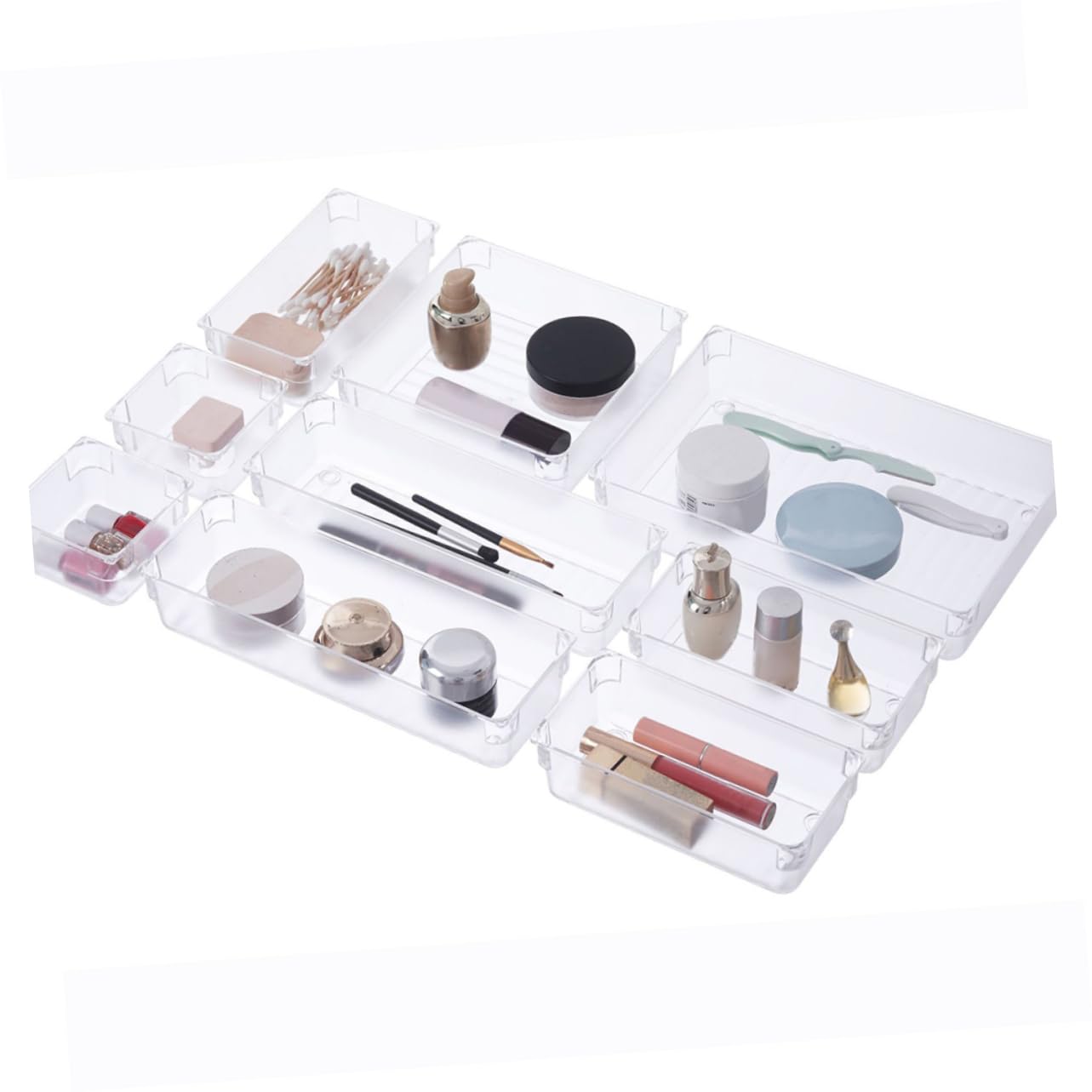 NUOBESTY Set 17 Pezzi di Organizer per Cassetti in Acrilico Trasparente, Divisori Modulari per Cosmetici e Scrivania, per Camera da Letto e Bagno