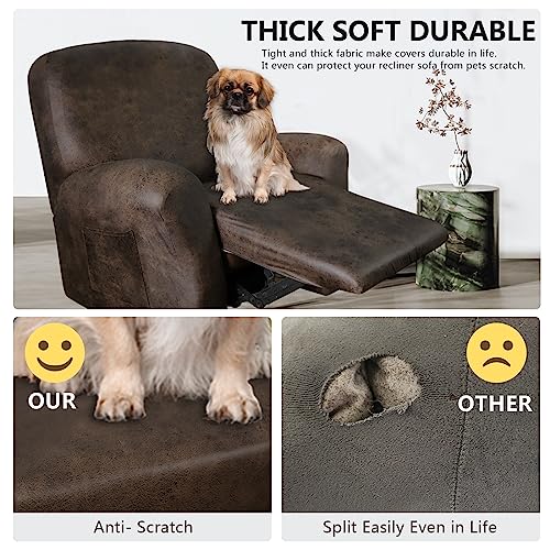 Image of ANARACHON Leather Like Recliner Chair Covers Heavy Duty, 4 Pieces Recliner Cover for Recliner Chair, Leather Cover for Recliner slipcovers Washable for Pets (Dark Brown)