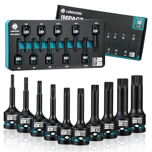 LIBRATON 10PCS Impact XZN Triple Square Spline Bit Socket Set 1/2 Dr S2 Steel 12 Point High Torque Sockets (Metric M5-M18) for Professional Mechanics & Automotive Repair (XPE Storage Case)
