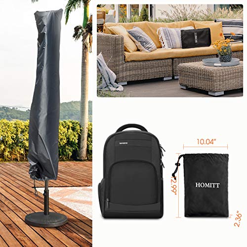 Homitt Patio Umbrella Cover, 420D Waterproof Offset Cantilever Patio Umbrella/Parasol Cover with Zipper for 7-13ft Outdoor Patio & Market Umbrellas,Large, Black