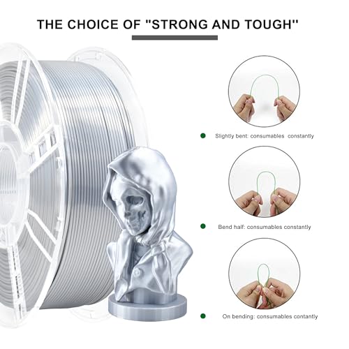 Image of iBOSS Silk PLA Plus Filament 1.75mm Silver 1KG, 3D Printer Filament Dimensional Accuracy + /- 0.02mm, 1kg Plastic Spool(2.2lbs) Shiny Silk 3D Printing Filament Fits for Most FDM 3D Printers