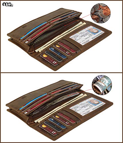 Image of RFID Blocking Mens Genuine leather Bifold Long Wallet