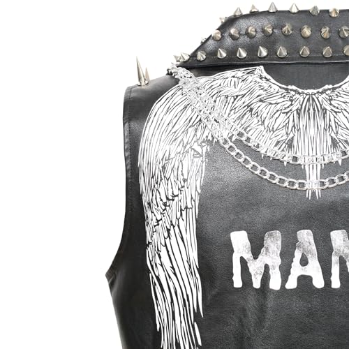 Fashion SX Men's punk rock rivet leather jacket club motorcycle bicycle slim fit printed leather vest3