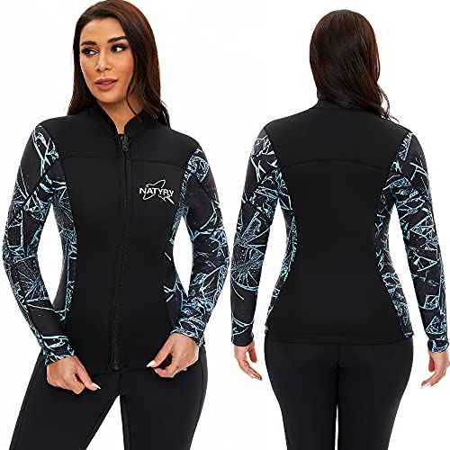 Wetsuit Top Women Men,Long Sleeve Mens Wetsuit Jacket 3/2mm Neoprene Womens Wetsuits Top Kids for Water Aquaerobics,Diving in Cold Water (Large, 3mm Wetsuit Top Women)