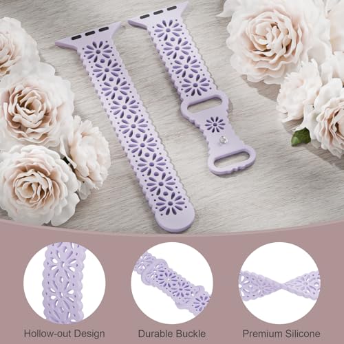 Image of Slim Lace Hollow-out Floral Silicone Bands Compatible with Apple Watch Band | Soft Thin Engraved Band Compatible with iWatch Band 38mm 40mm 41mm 42mm 44mm 45mm 46mm 49mm Series 11 10 9 8 7 SE 6 5 4 Ultra