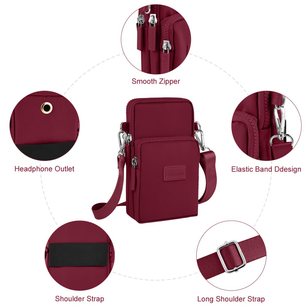 Aucuu Borsa a Tracolla da Donna in Nylon, Mini Borsa a Tracolla con Cinghie Regolabili Staccabili, Fascia da Braccio per Cellulare con Porta Cuffie per Cellulari Sotto i 7"