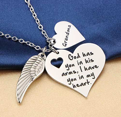 JoycuFF God Has You in His Arms I Have You in My Heart Memorial Gifts for Loss of Loved One Stainless Steel Silver Pendant Necklace Sympathy Gifts for Women Sister3