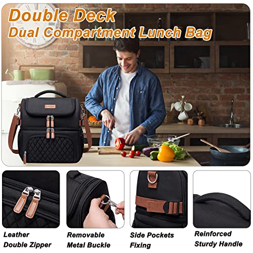 Artelaris Lunch Bag For Men Women, Large Double Deck Lunch Box Tote For Work, Dual Compartment Insulated Leakproof Lunchbox Cooler For Adult With Shoulder Strap & Side Pocket For Picnic Hiking Outdoor #TOP1