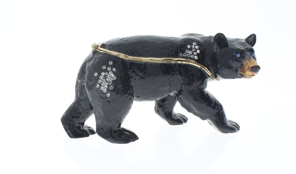 Jeweled Collectible Austrian Crystal Hinged Trinket Box Black Bear
